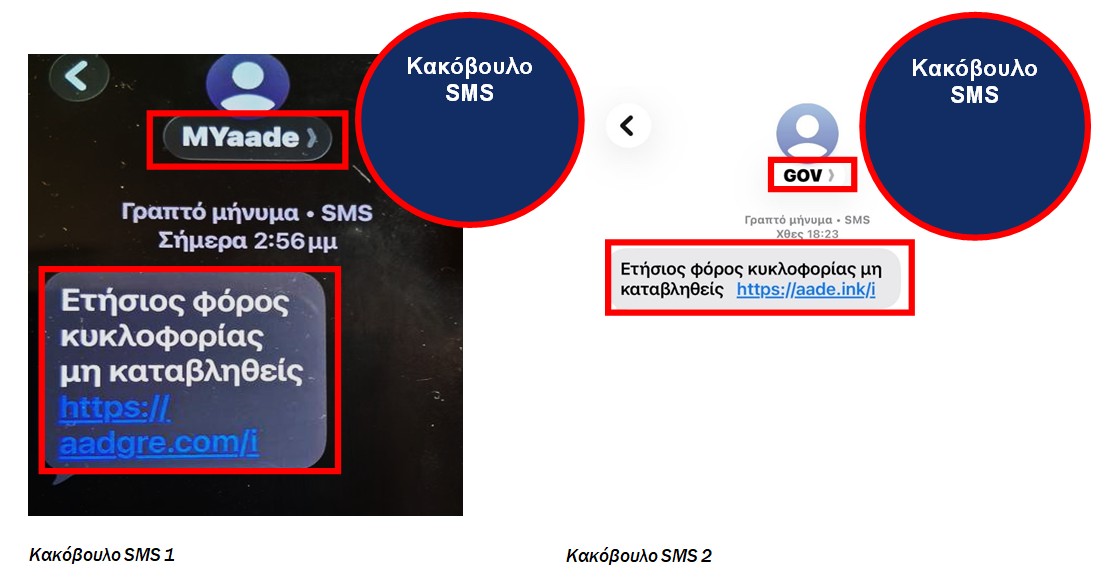 ΑΑΔΕ: Προσοχή σε παραπλανητικά SMS για φόρο κυκλοφορίας που εμφανίζονται ως “MYaade” ή “GOV”