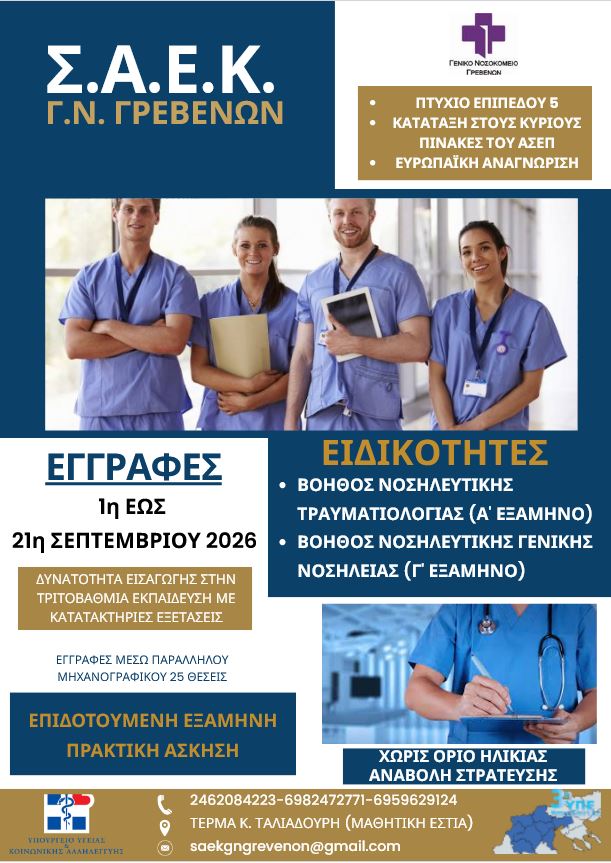 ΑΝΑΚΟΙΝΩΣΗ ΠΡΟΣΚΛΗΣΗΣ ΕΚΔΗΛΩΣΗΣ ΕΝΔΙΑΦΕΡΟΝΤΟΣ ΣΤΗ Σ.Α.Ε.Κ.  Γ.Ν.ΓΡΕΒΕΝΩΝ