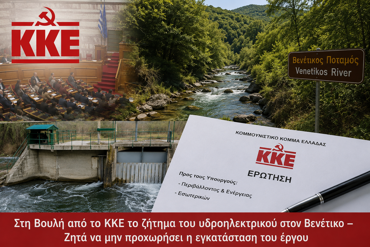 «Στη Βουλή από το ΚΚΕ το ζήτημα του υδροηλεκτρικού στον Βενέτικο – Ζητά να μην προχωρήσει η εγκατάσταση του έργου»