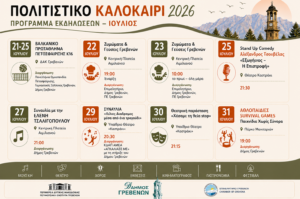 ΠΟΛΙΤΙΣΤΙΚΟ ΚΑΛΟΚΑΙΡΙ 2026: Ο «Αλωνάρης» γεμίζει τα Γρεβενά με αθλητισμό, μουσική, γαστρονομία και θέατρο.